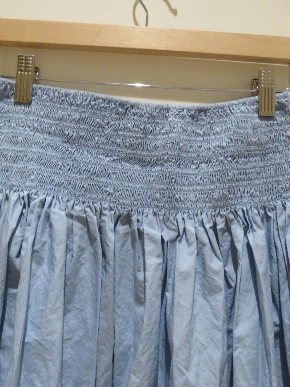 COS Smocked Midi Cotton Poplin Skirt Cornflower Blue Small Minimalist Cottage - Picture 4 of 12